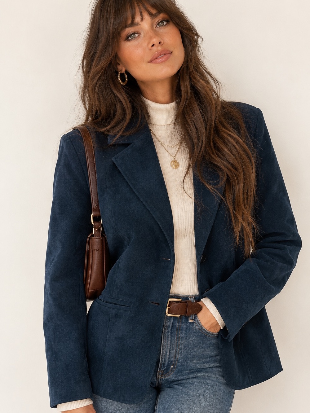 Armani Collezioni Classic Suede Tailored Blazer | Navy Blue | Size Medium